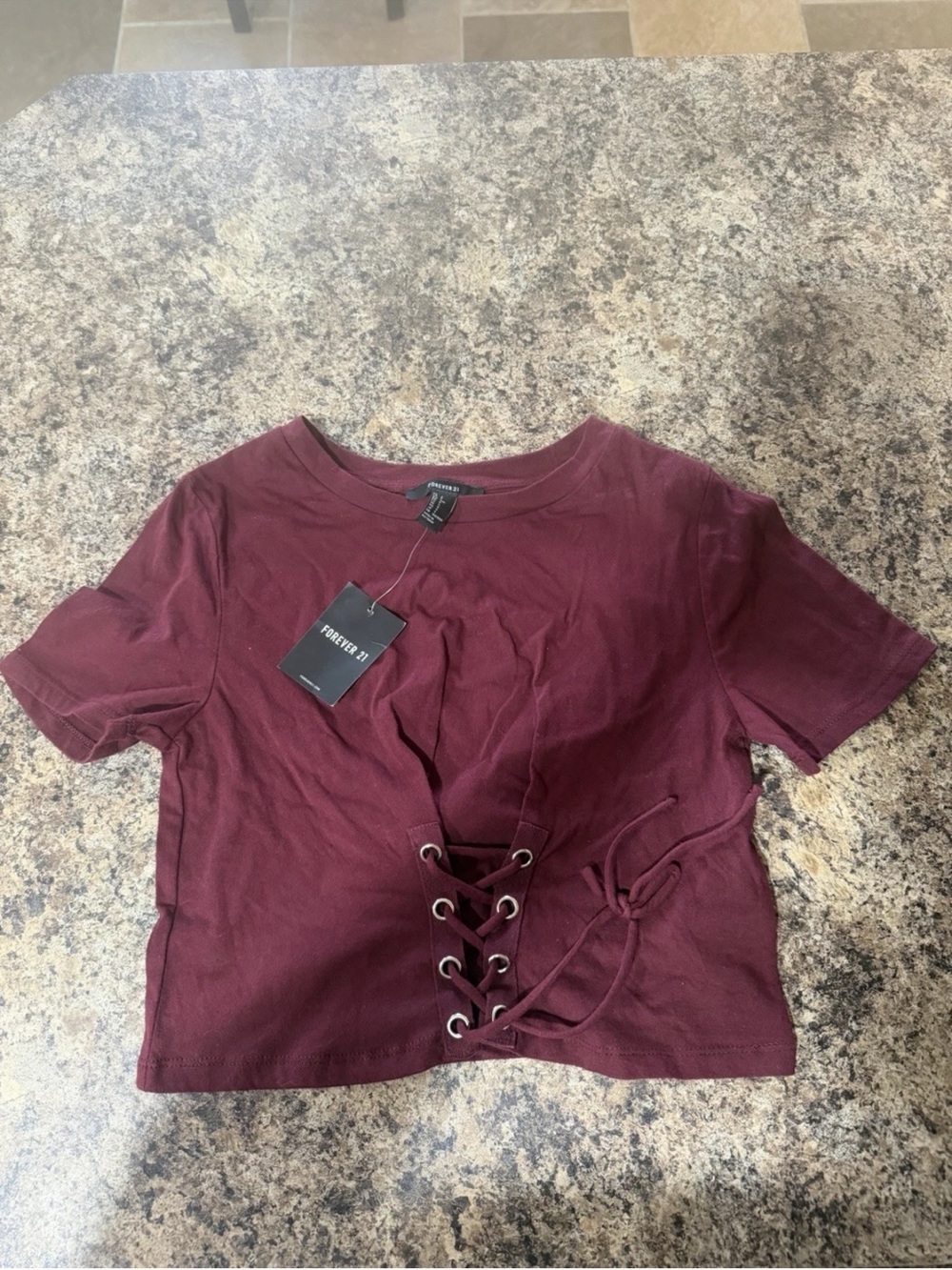 Forever 21 Burgundy Lace-Up Crop Top